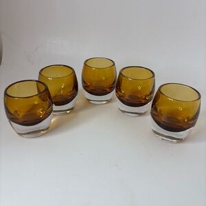 Crate & Barrel Topaz Diva Amber Votive Candle Holder Thick Glass Set of 5